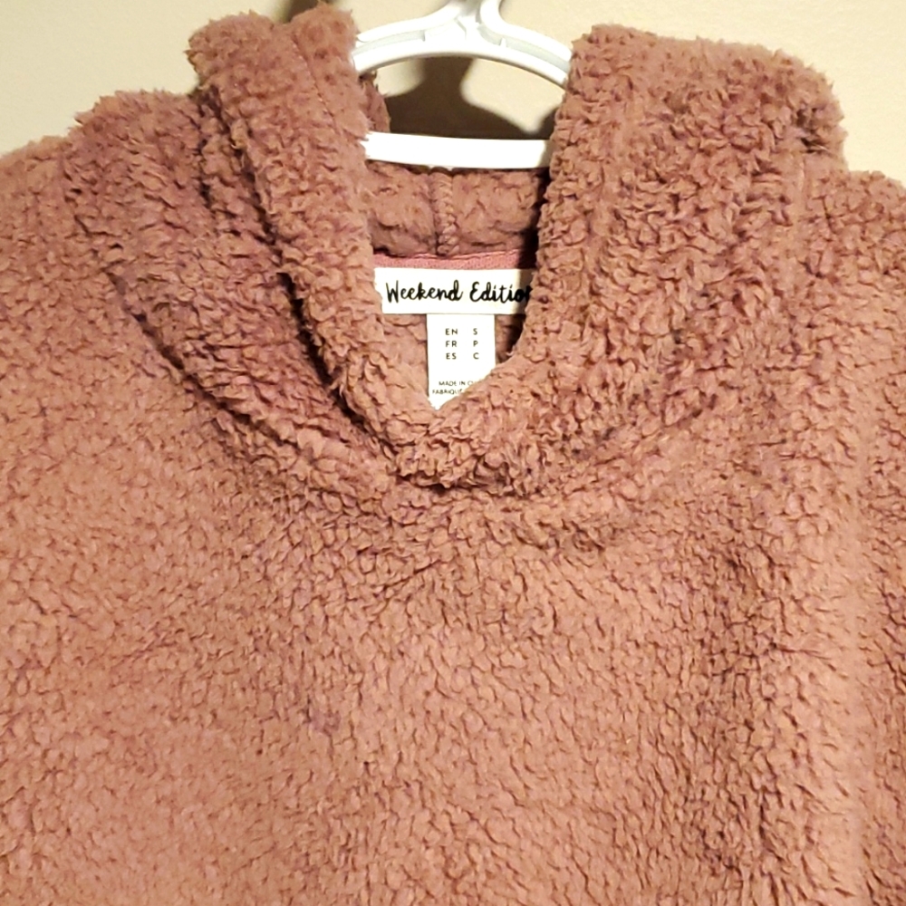 💥MOVING SALE💥 EVERYTHING MUST GO ❤️‍BNWOT Dusty rose teddy Sherpa crop hoodie - Picture 3 of 4
